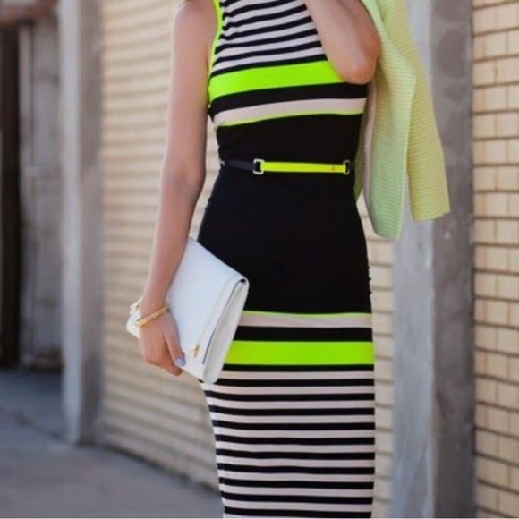 Striped Black and Yellow Midi Dress - Picture 3 of 13